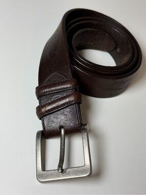 Men’s ELLIOT RHODES London 38W Dark Brown Leather Belt with Matte Silver Buckle